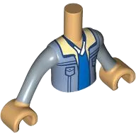 Torso Mini Doll Boy Sand Blue Jacket with Tan Lapels over Blue and White Shirt Pattern, Medium Tan Arms with Hands with Sand Blue Long Sleeves