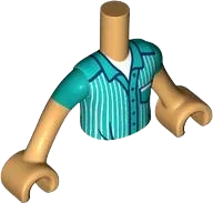 Torso Mini Doll Boy Dark Turquoise Shirt with White Stripes Pattern, Medium Tan Arms with Hands with Dark Turquoise Short Sleeves