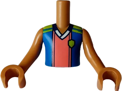 Torso Mini Doll Boy Blue, Lime, and Coral Sports Uniform Shirt with White Collar, Dark Blue Number 1 on Back Pattern, Medium Nougat Arms with Hands
