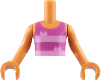 Torso Mini Doll Boy Dark Pink Tank Top with Bright Pink Stripes with Cat Ears Pattern, Nougat Arms with Hands