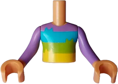 Torso Mini Doll Boy Medium Lavender Shirt with Medium Azure, Lime and Yellow Stripes with Cat Ears Pattern, Nougat Arms with Hands with Medium Lavender Long Sleeves