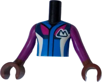 Torso Mini Doll Boy Blue Jacket with Magenta, Dark Blue and White Panels and Mountains Pattern, Reddish Brown Arms with Hands with Magenta Long Sleeves