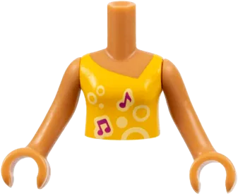Torso Mini Doll Girl Bright Light Orange Vest Top with Music Notes and Circles Pattern, Medium Nougat Arms with Hands