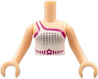 Torso Mini Doll Girl Sleeveless One Strap Top with White and Magenta Pattern, Light Nougat Arms with Hands