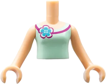 Torso Mini Doll Girl Light Aqua Vest Top with Flower Pattern, Light Nougat Arms with Hands