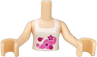 Torso Mini Doll Girl White Halter Top with Stars with White Outline Pattern, Light Nougat Arms with Hands