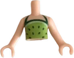 Torso Mini Doll Girl Lime Halter Top With Dark Green Dots Pattern, Light Nougat Arms with Hands