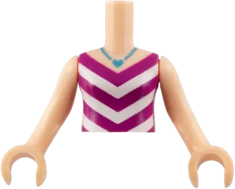 Torso Mini Doll Girl Magenta and White V-Stripe Top with Medium Azure Necklace with Heart Pendant Pattern, Light Nougat Arms with Hands