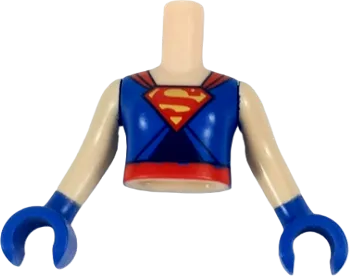 Torso Mini Doll Girl Blue Top with Red Cape Straps and &#39;S&#39; Symbol and Belt Pattern, Light Nougat Arms with Blue Hands