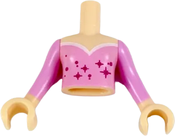 Torso Mini Doll Girl Bright Pink Top with Magenta Stars and White Trim Pattern, Light Nougat Arms with Hands with Bright Pink Sleeves