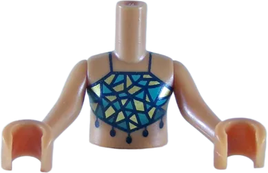 Torso Mini Doll Girl Dark Turquoise and Gold Swimsuit Top Pattern, Medium Nougat Arms with Hands