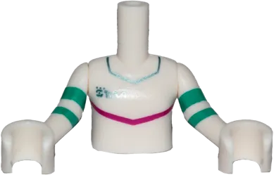 Torso Mini Doll Girl Jumpsuit with Magenta Stripe Pattern, White Arms with Hands with Turquoise Stripes