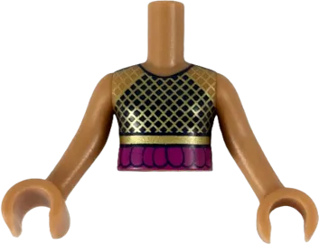 Torso Mini Doll Girl Black Top with Gold Mesh, Magenta Ruffle Pattern, Medium Nougat Arms with Hands