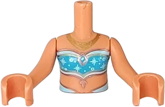 Torso Mini Doll Girl Medium Azure and Light Aqua Tube Top with Sparkles and Gold Necklace Pattern, Nougat Arms with Hands