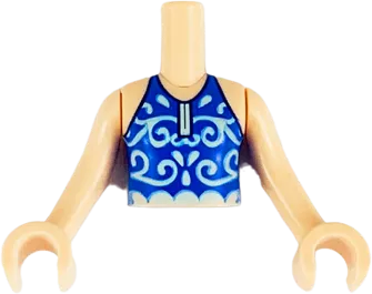 Torso Mini Doll Girl Dark Blue Swimsuit Top with Medium Blue Splash Pattern, Light Nougat Arms with Hands