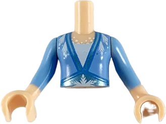 Torso Mini Doll Girl Bright Light Blue Top with Metallic Light Blue Hems and Snowflake Pattern, Light Nougat Arms with Hands with Bright Light Blue Sleeves