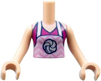 Torso Mini Doll Girl Magenta Halter Top with Bright Pink Zigzag Apron and Rosette Pattern, Light Nougat Arms with Hands