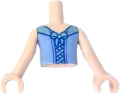 Torso Mini Doll Girl Bright Light Blue Top, Silver Sparkles, Metallic Light Blue Bow and Corset Pattern, Light Nougat Arms with Hands