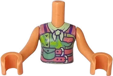 Torso Mini Doll Girl Lime Top, Coral Belts, Sand Green Bag and Yellow Bandana Pattern, Nougat Arms with Hands