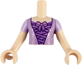 Torso Mini Doll Girl Lavender Top with Metallic Pink Lacing and Bow Pattern, Light Nougat Arms with Hands with Lavender Sleeves