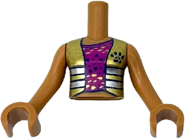 Torso Mini Doll Girl Magenta Top with Spots, Gold Vest with Silver Stripes Pattern, Medium Nougat Arms with Hands