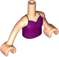 Torso Mini Doll Girl Magenta Tank Top with Dark Blue Straps Pattern, Light Nougat Arms with Hands