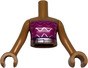 Torso Mini Doll Girl Magenta Strapless Top and Metallic Pink Belt and Waves Pattern, Medium Nougat Arms with Hands