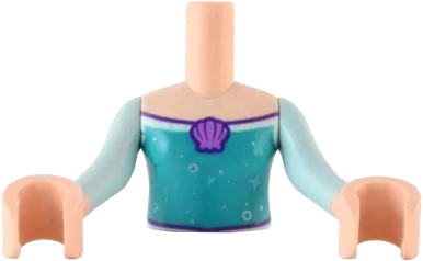 Torso Mini Doll Girl Dark Turquoise Top with Medium Lavender Shell, Circles and Stars Pattern, Light Nougat Arms with Hands with Light Aqua Sleeves