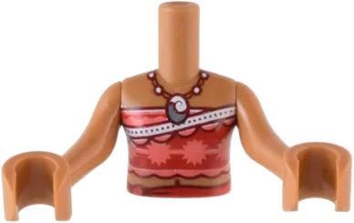 Torso Mini Doll Girl Red and Coral Strapless Top, Beaded Necklace with Pendant, White Strap, Red Sash Pattern, Medium Nougat Arms with Hands