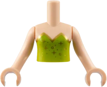 Torso Mini Doll Girl Lime Strapless Top, Gold Hem, Circles and Sparkles Pattern, Light Nougat Arms with Hands