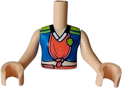 Torso Mini Doll Girl Blue, Lime, and Coral Sports Uniform Shirt Knotted with White Collar, Dark Blue Number 4 on Back Pattern, Light Nougat Arms with Hands