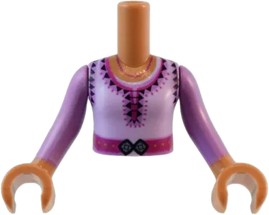 Torso Mini Doll Girl Lavender Top with Magenta Belt, Medium Blue Buckle and Dark Purple Triangles, Dots and Laces Pattern, Medium Nougat Arms and Hands with Medium Lavender Long Sleeves
