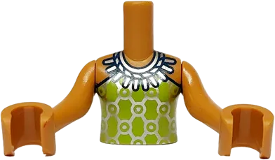 Torso Mini Doll Girl Lime Halter Top with Silver Necklace, Geometric Circles and Diamonds Pattern, Medium Nougat Arms with Hands
