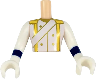 Torso Mini Doll Man White Dress Uniform with Sash, Yellow Epaulettes, Gold Buttons Pattern, White Arms with Hands with Dark Blue Cuffs