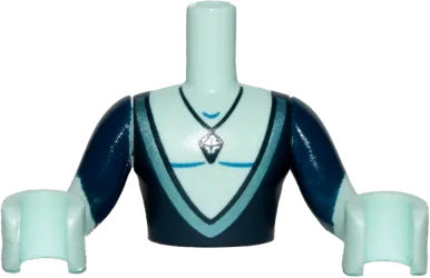 Torso Mini Doll Man Dark Blue Top Deeply Cut and Crystal Necklace Pattern, Light Aqua Arms with Hands with Dark Blue Sleeves