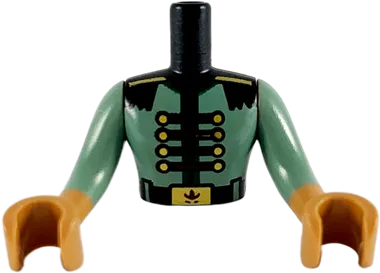 Torso Mini Doll Man Sand Green Uniform with Gold Buttons and Buckle Pattern, Medium Nougat Arms with Hands with Sand Green Sleeves