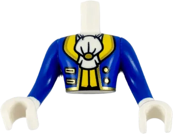 Torso Mini Doll Man Blue Coat with White Ascot, Yellow and Gold Trim Pattern, Blue Arms with White Gloves