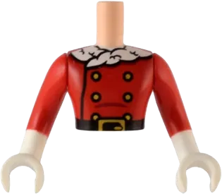 Torso Mini Doll Man Red Jacket with Gold Buttons, Black Belt and White Trim Pattern, White Arms with Hands with Red Long Sleeves