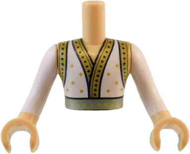 Torso Mini Doll Man Robe with Gold and Black Trim and Sparkles and Metallic Light Blue Belt Pattern, Medium Tan Arms and Hands with White Long Sleeves