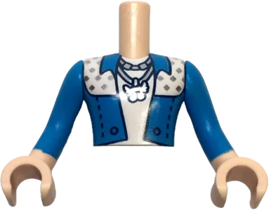 Torso Mini Doll Man Dark Azure and White Jacket with Silver Squares and Music Notes Necklace Pattern, Light Nougat Arms with Hands with Dark Azure Long Sleeves