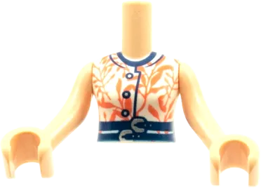 Torso Mini Doll Woman White Top with Coral Leaves, 2 Dark Blue Belts with Silver Buckles Pattern, Light Nougat Arms with Hands