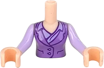 Torso Mini Doll Woman Medium Lavender Vest over Lavender Shirt Pattern, Light Nougat Arms with Hands with Lavender Sleeves