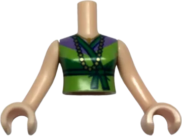 Torso Mini Doll Woman Lime Shirt with Green Middle and Lavender Top with Necklace Pattern, Light Nougat Arms with Hands