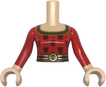 Torso Mini Doll Woman Red Dress Top with Dark Red Hearts, Gold Neck Trim and Belt with Buckle and 2 Stripes Pattern, Light Nougat Arms with Hands with Red Long Sleeves