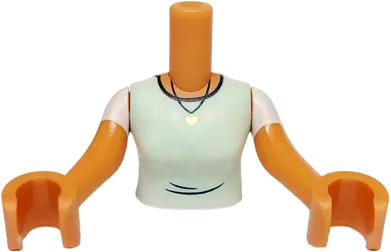 Torso Mini Doll Woman Light Aqua Scrubs Top with White Dots and Silver Pendant Necklace Pattern, Nougat Arms with Hands with White Short Sleeves