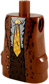 Torso Large, Long Coat with Molded Pockets, Light Gray Shirt, Orange and Yellow Tie, Dark Brown Pants Pattern