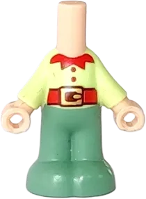 Micro Doll, Body with Molded Yellowish Green Top and Sand Green Pants and Printed Red Collar, Buttons, and Belt with Gold Buckle Pattern