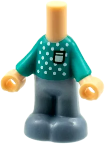 Micro Doll, Body with Molded Dark Turquoise Shirt and Sand Blue Pants and Printed White Dots and Pocket Pattern