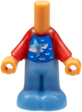 Micro Doll, Body with Molded Red Top and Medium Blue Pants and Printed Blue Panel with Metallic Light Blue Shark and Fish Pattern