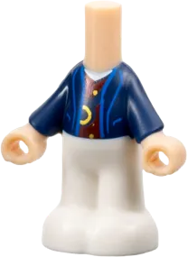 Micro Doll, Body with Molded Dark Blue Top and White Pants and Printed Coat Open with Pockets over Dark Red Vest with Yellow Buttons, Strap with Buckle Pattern